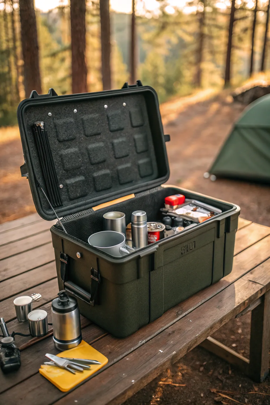 Master the art of organization with rugged tote bins for your next camping adventure.