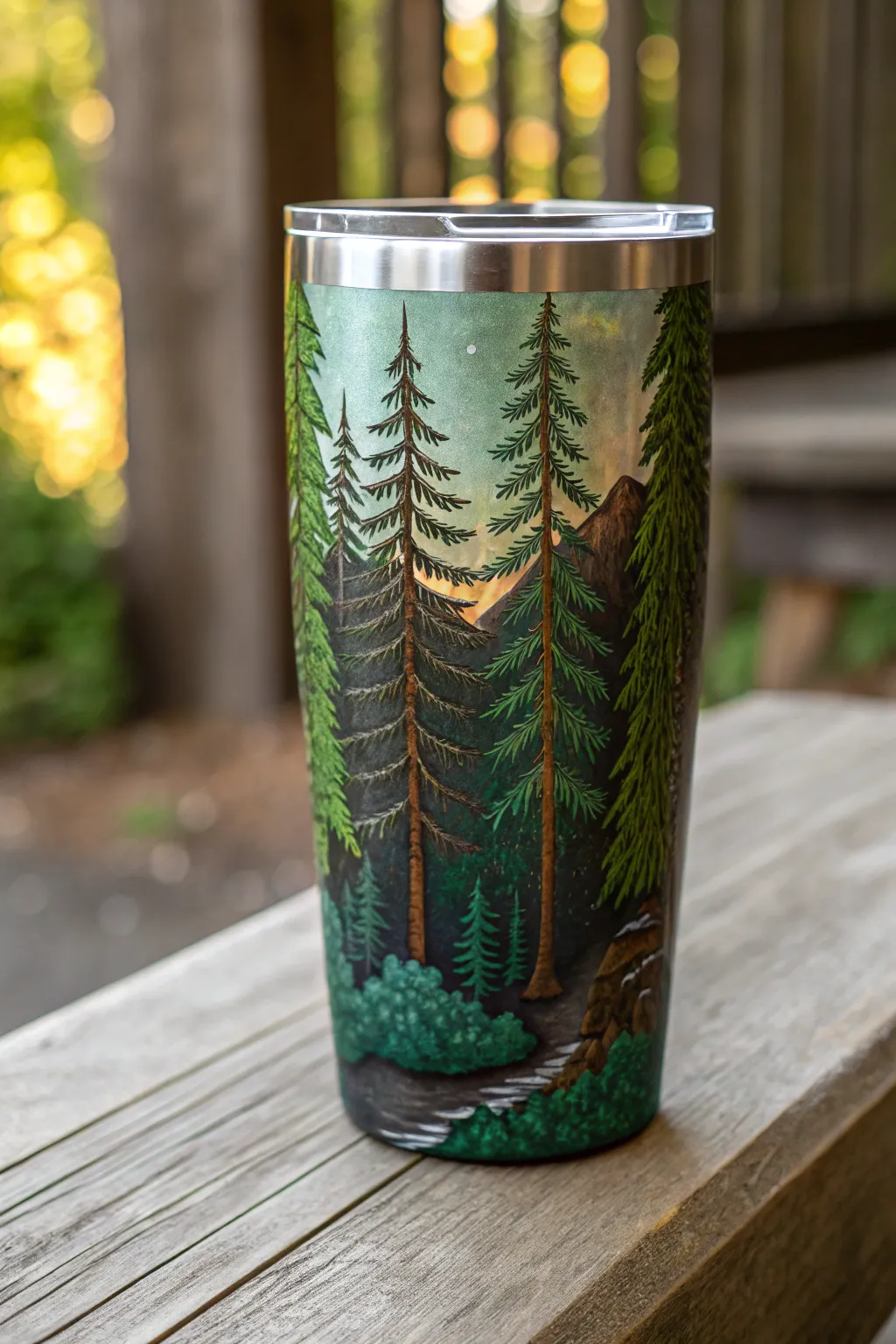 Sip serenity with this handcrafted forest-inspired tumbler, perfect for your next outdoor adventure.