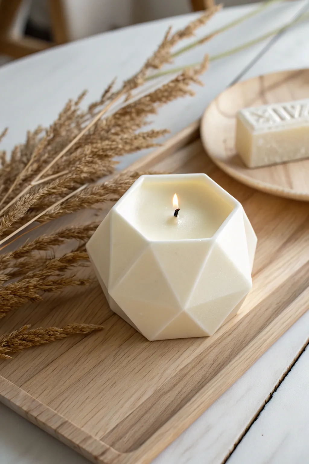 Elevate your space with the simple elegance of geometric candles. #CraftedBeauty