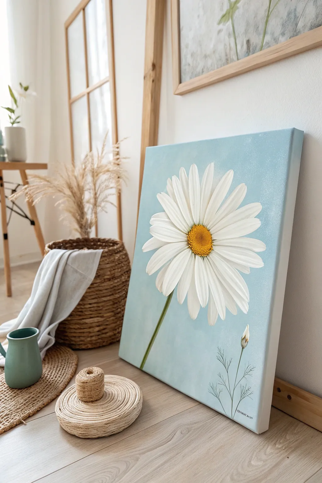 Embrace the serenity of spring with 'Daisy Dreams'—a minimalist masterpiece that celebrates nature's simplicity and elegance.