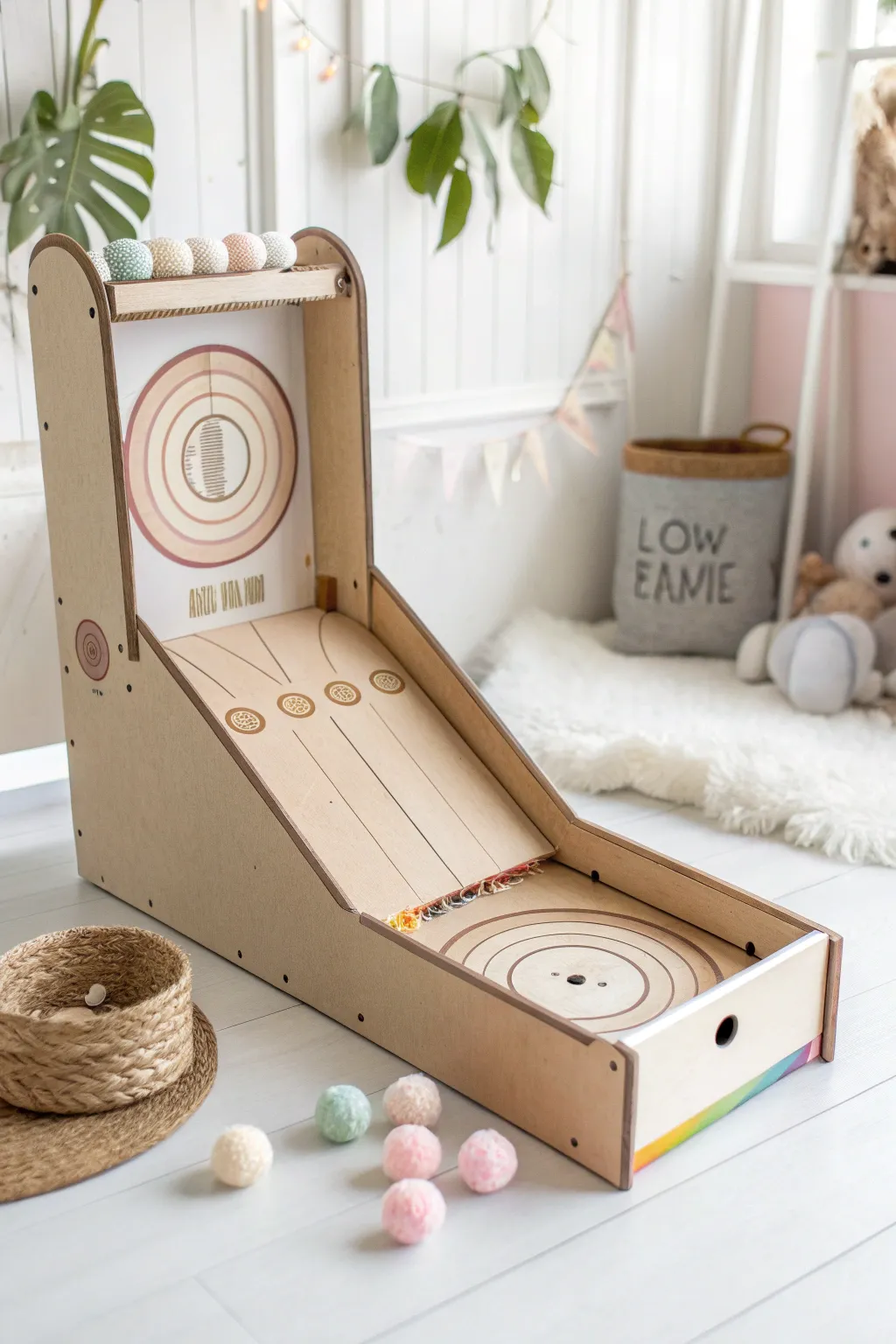 Bring the carnival home with this chic DIY cardboard skee-ball machine—where simplicity meets playful elegance!