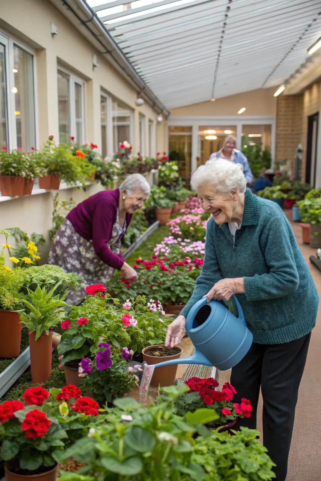 Residents enjoy nurturing their green thumbs with an indoor gardening session.