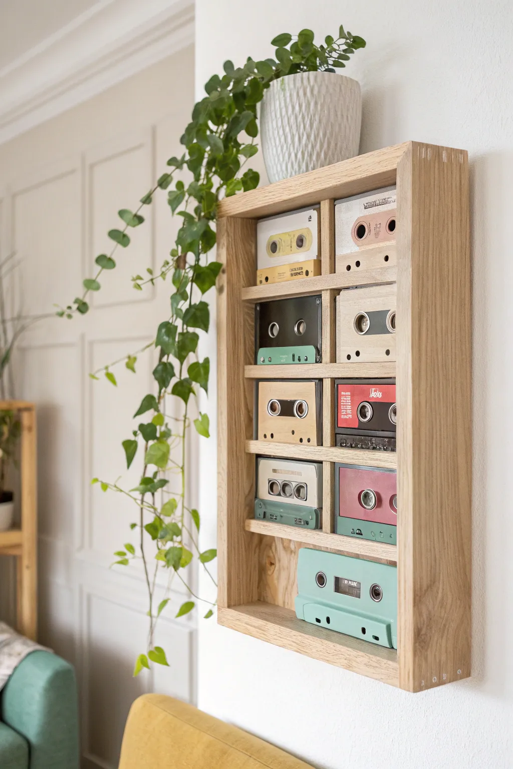 Transform your cassette collection into a stunning wall art with this minimalist organizer, perfect for adding a touch of Scandinavian elegance to your space.