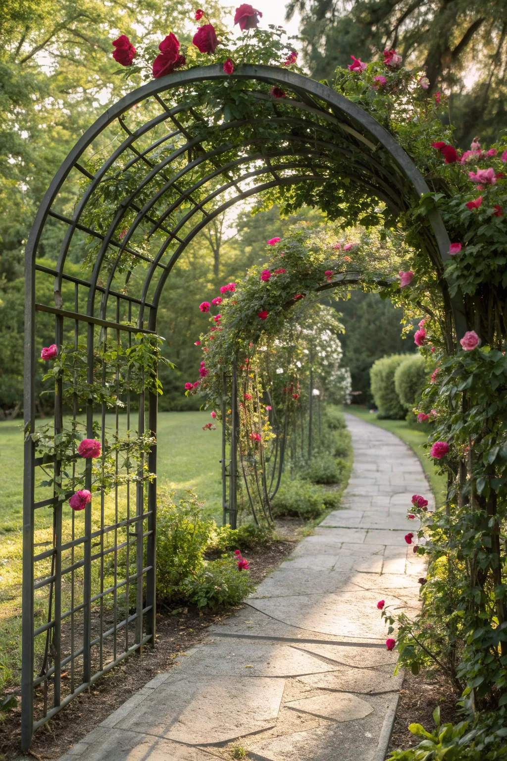 Elevate your garden path with a handcrafted cattle panel arch, a perfect blend of rustic charm and floral elegance.