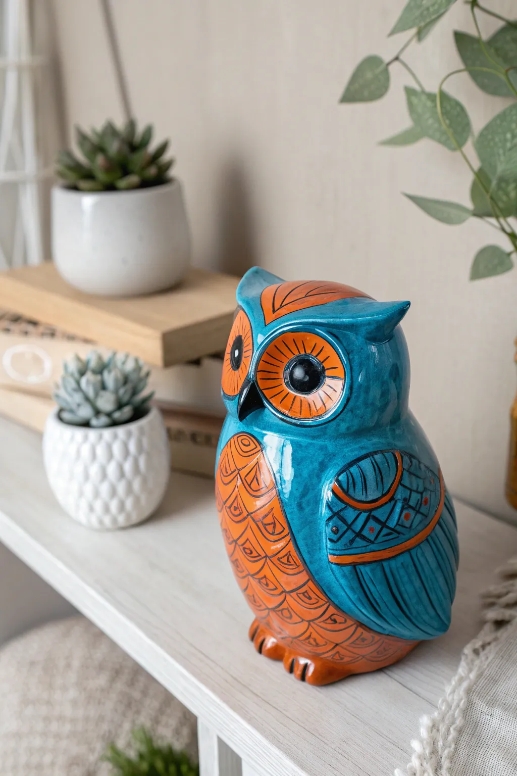Add a splash of color to your decor with this bold and beautiful ceramic owl!