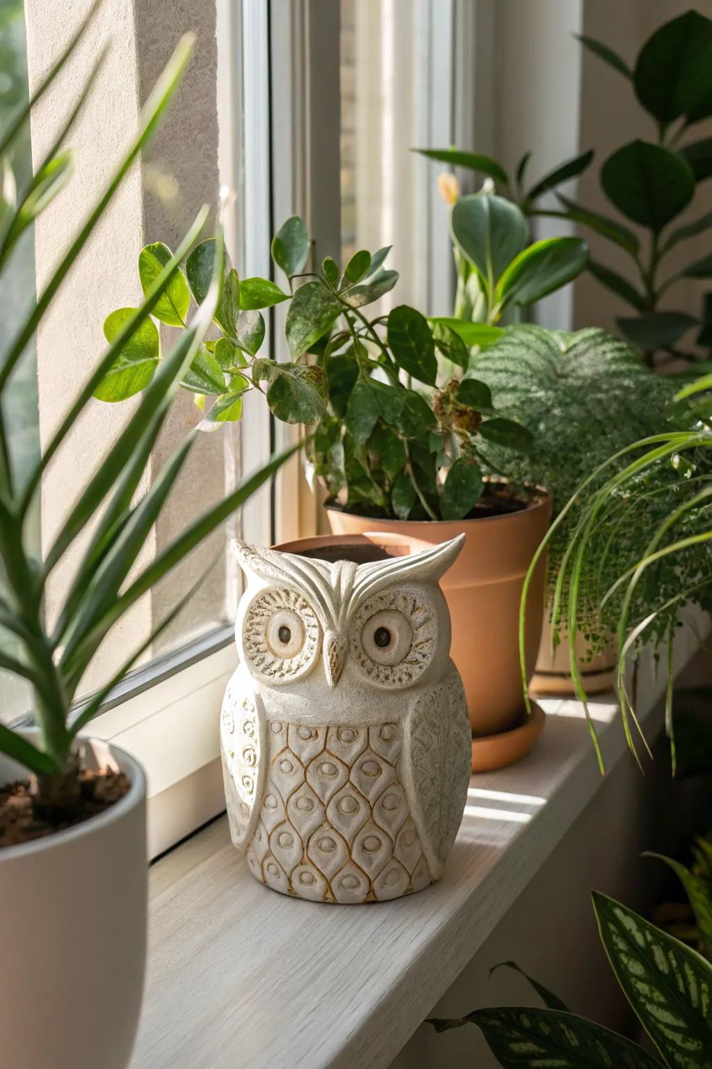 Add a whimsical touch to your indoor garden with this charming owl planter, perfect for a minimalist and boho-inspired space.