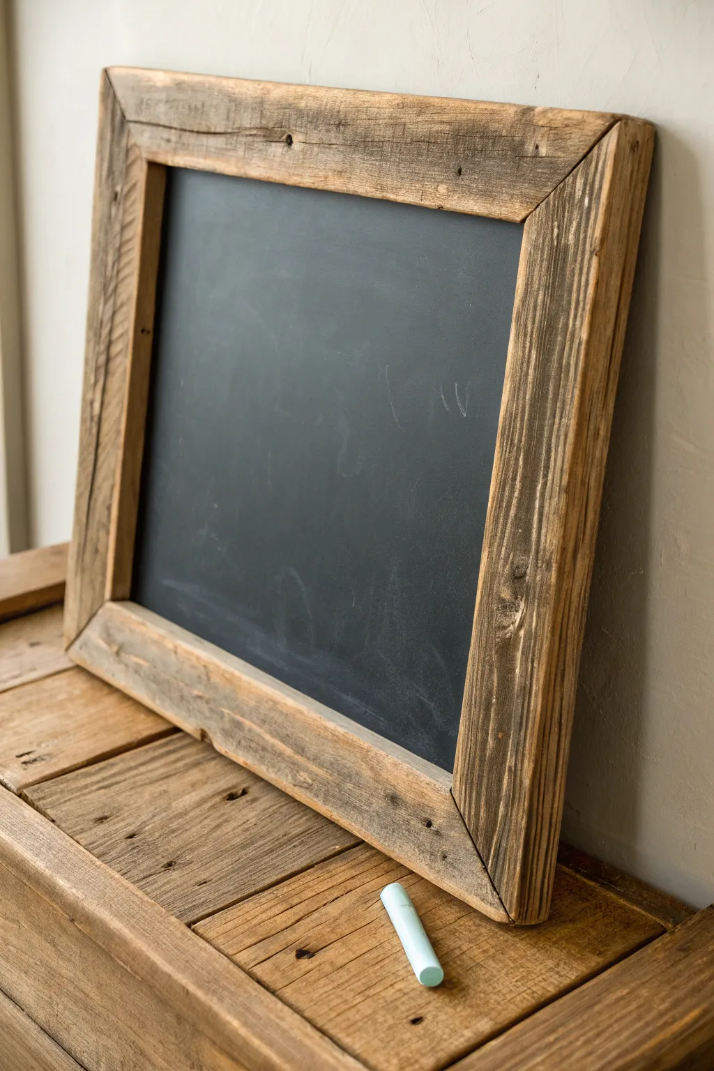 Embrace rustic elegance with this reclaimed wood chalkboard frame, perfect for adding farmhouse charm to any room.