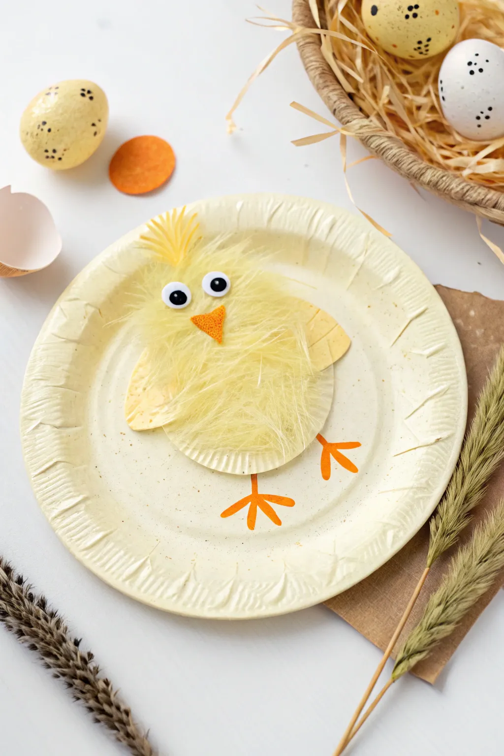 Embrace simplicity and charm with this delightful paper plate chick craft!