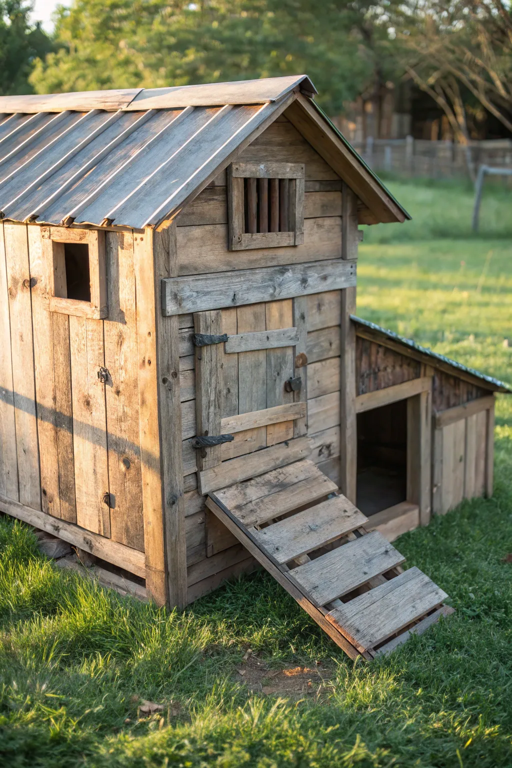 Crafted with character: A rustic farmhouse chicken coop that brings timeless charm to your backyard.