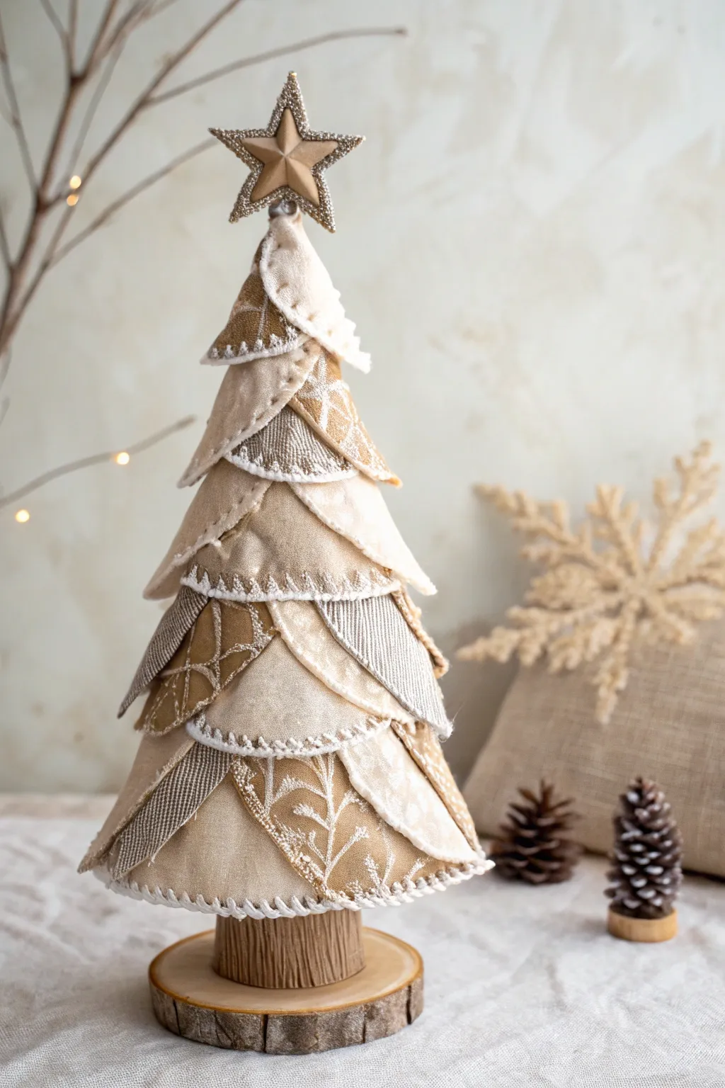 Add a touch of handcrafted elegance to your holiday decor with a charming mini fabric Christmas tree.