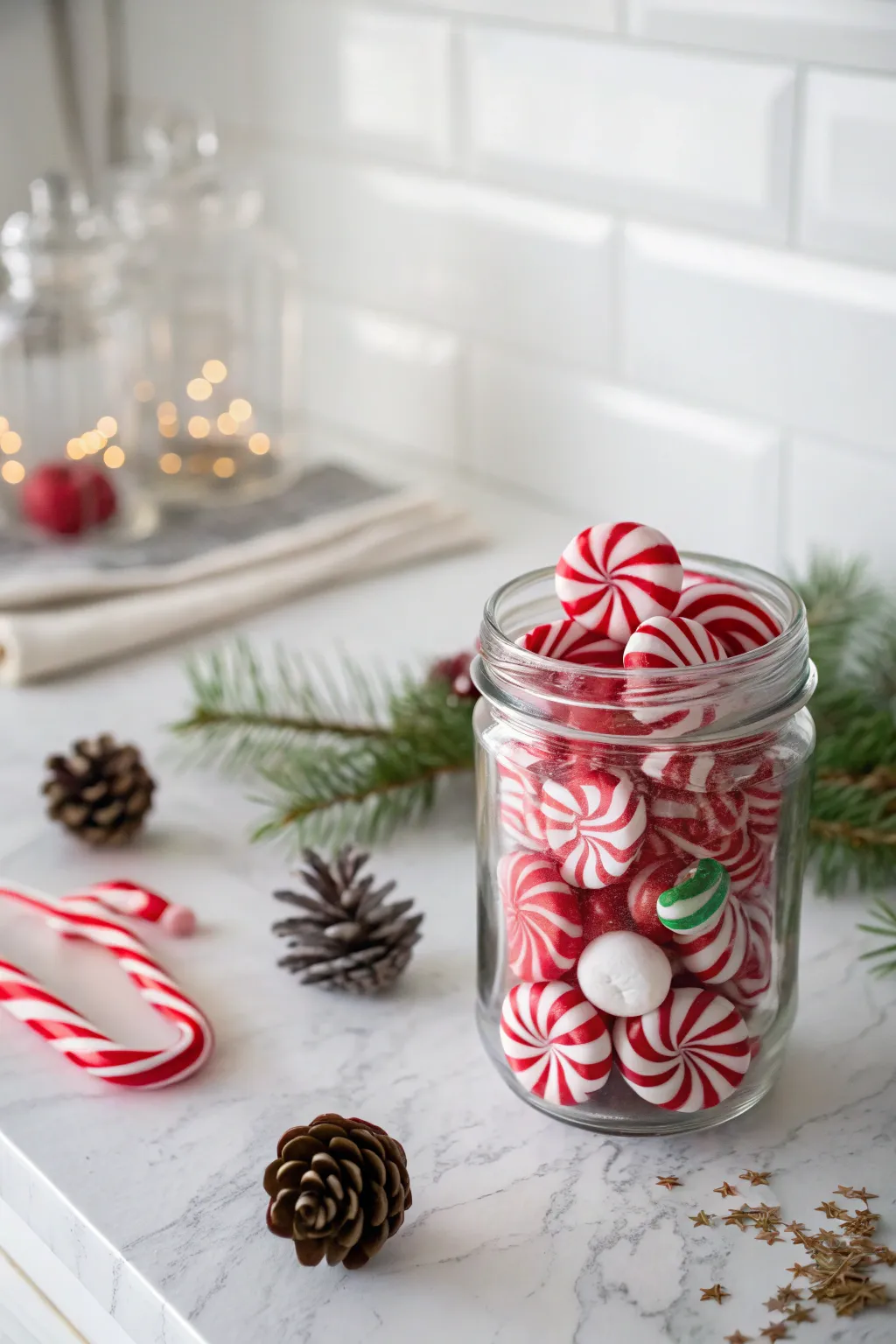 Timeless charm in a jar: Elevate your holiday decor with this classic mason jar filled with festive candies.