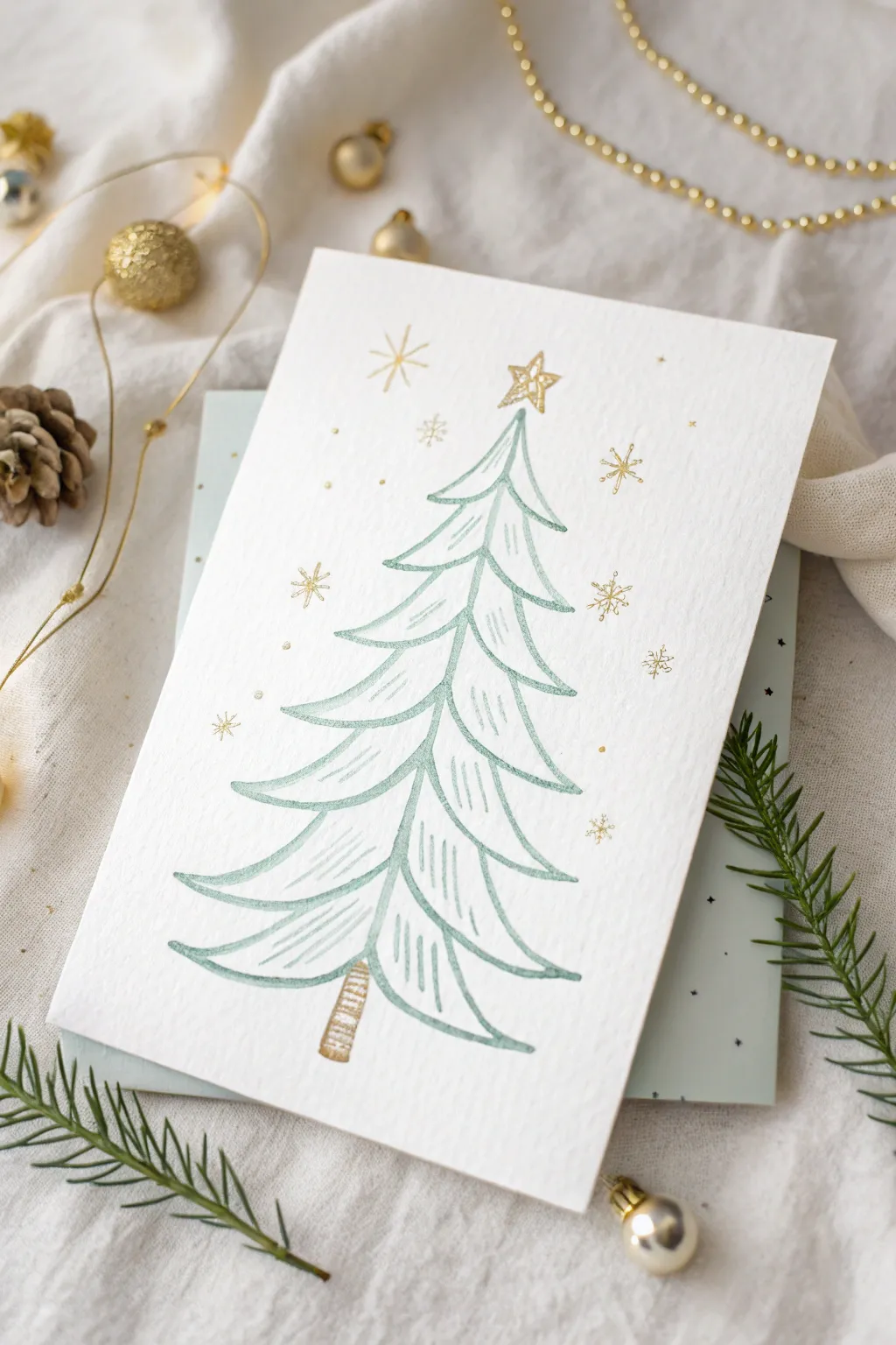 Embrace the art of simplicity with a minimalist Christmas tree design, perfect for a modern holiday greeting.