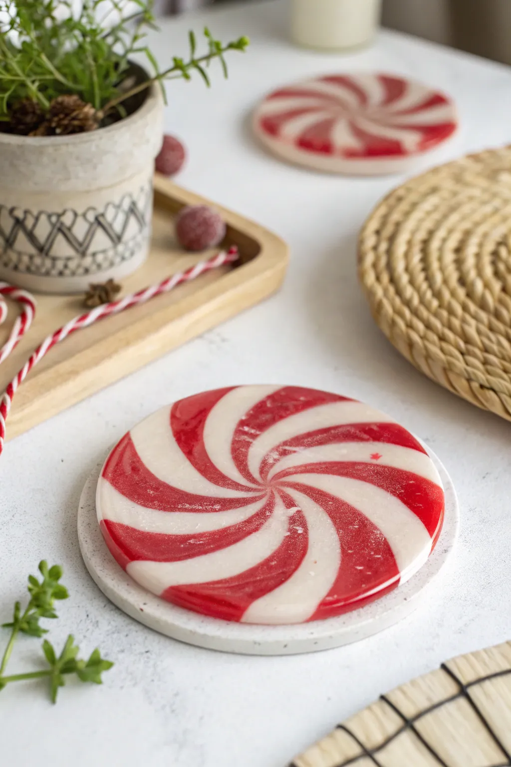 Add a festive touch to your table with handcrafted peppermint swirl coasters!