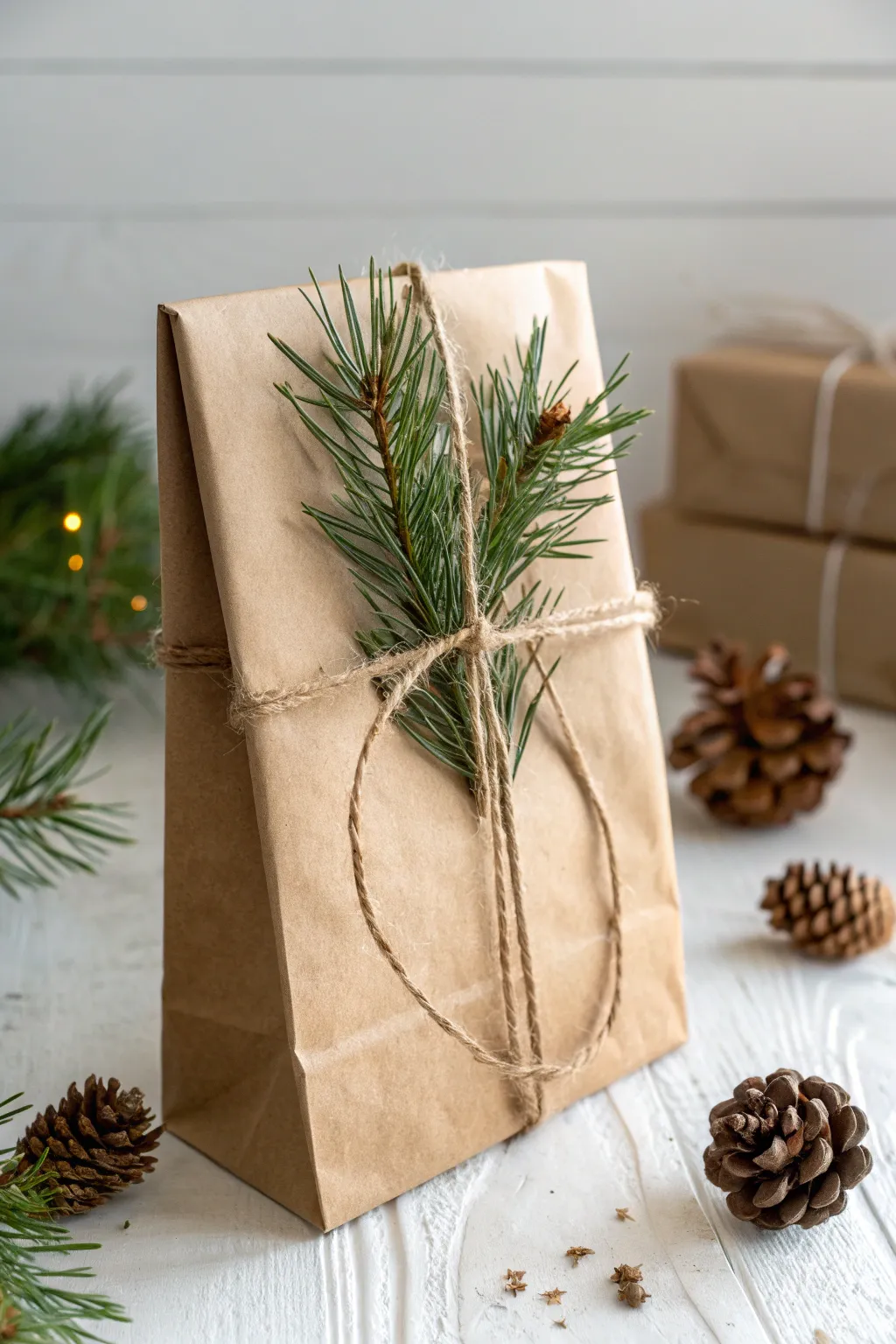Embrace the cozy elegance of rustic charm with this beautifully simple gift wrap idea.