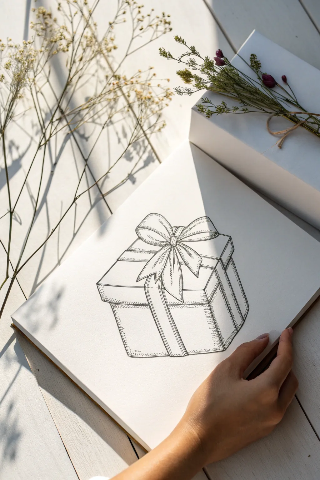 Embrace the art of simplicity with this charming gift box sketch, perfect for adding a touch of elegance to your holiday gift-giving.