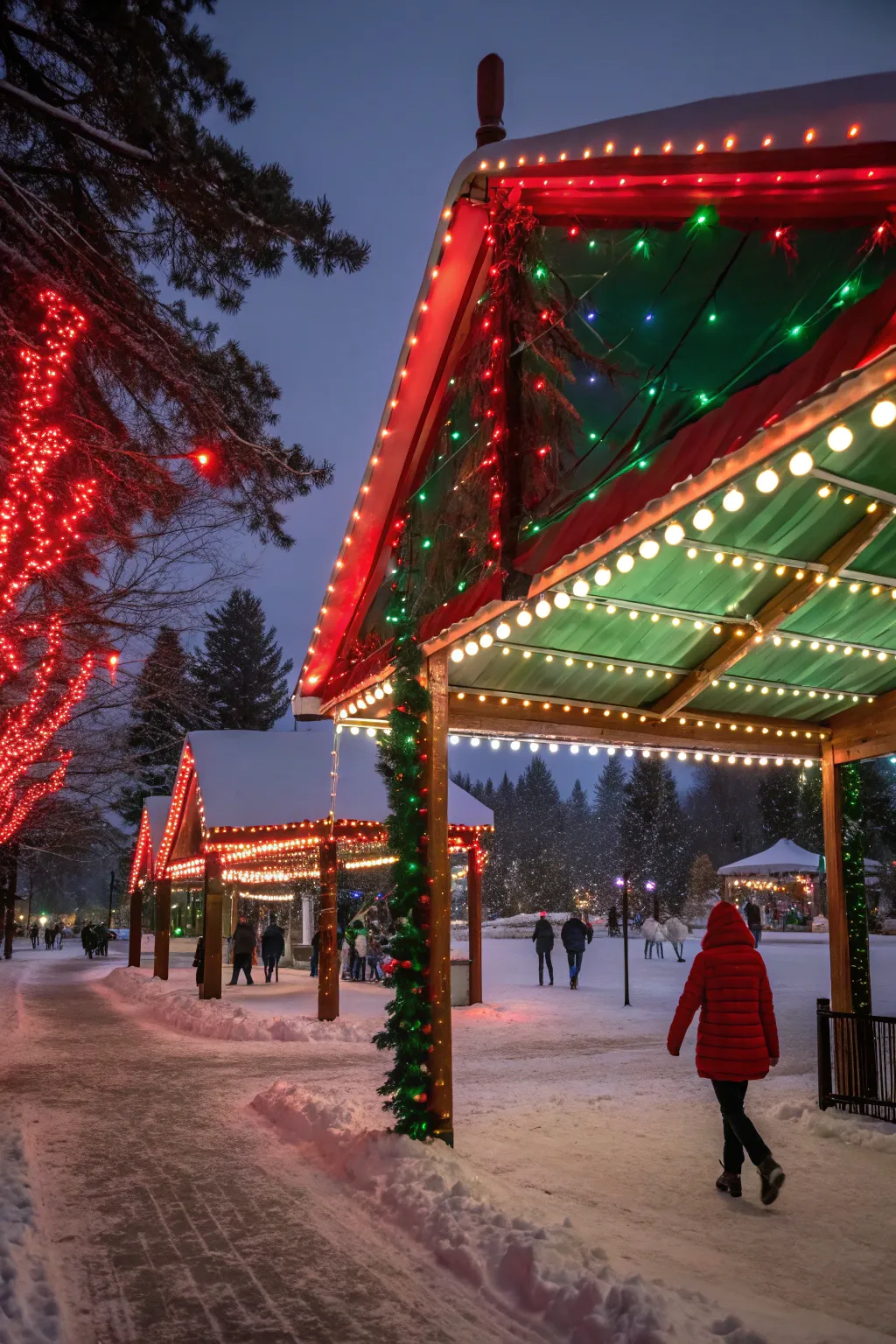 A colorful lighting design that brings festive cheer to your Christmas marquee.