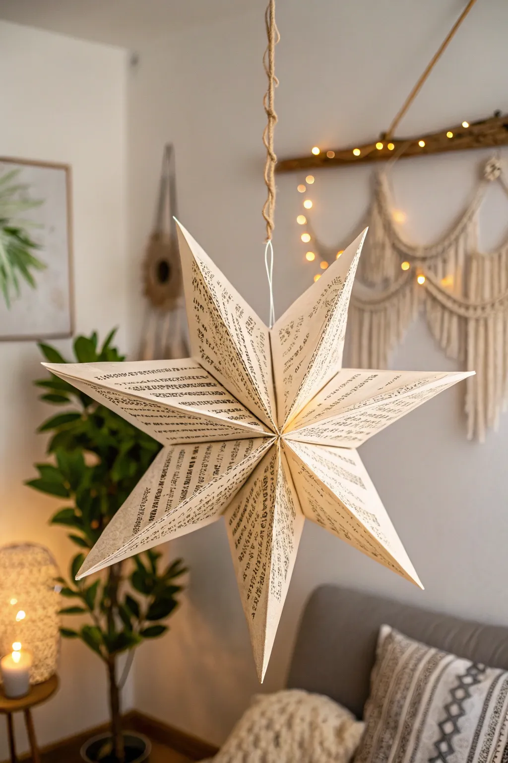 Elevate your holiday decor with charming paper stars crafted from vintage book pages.