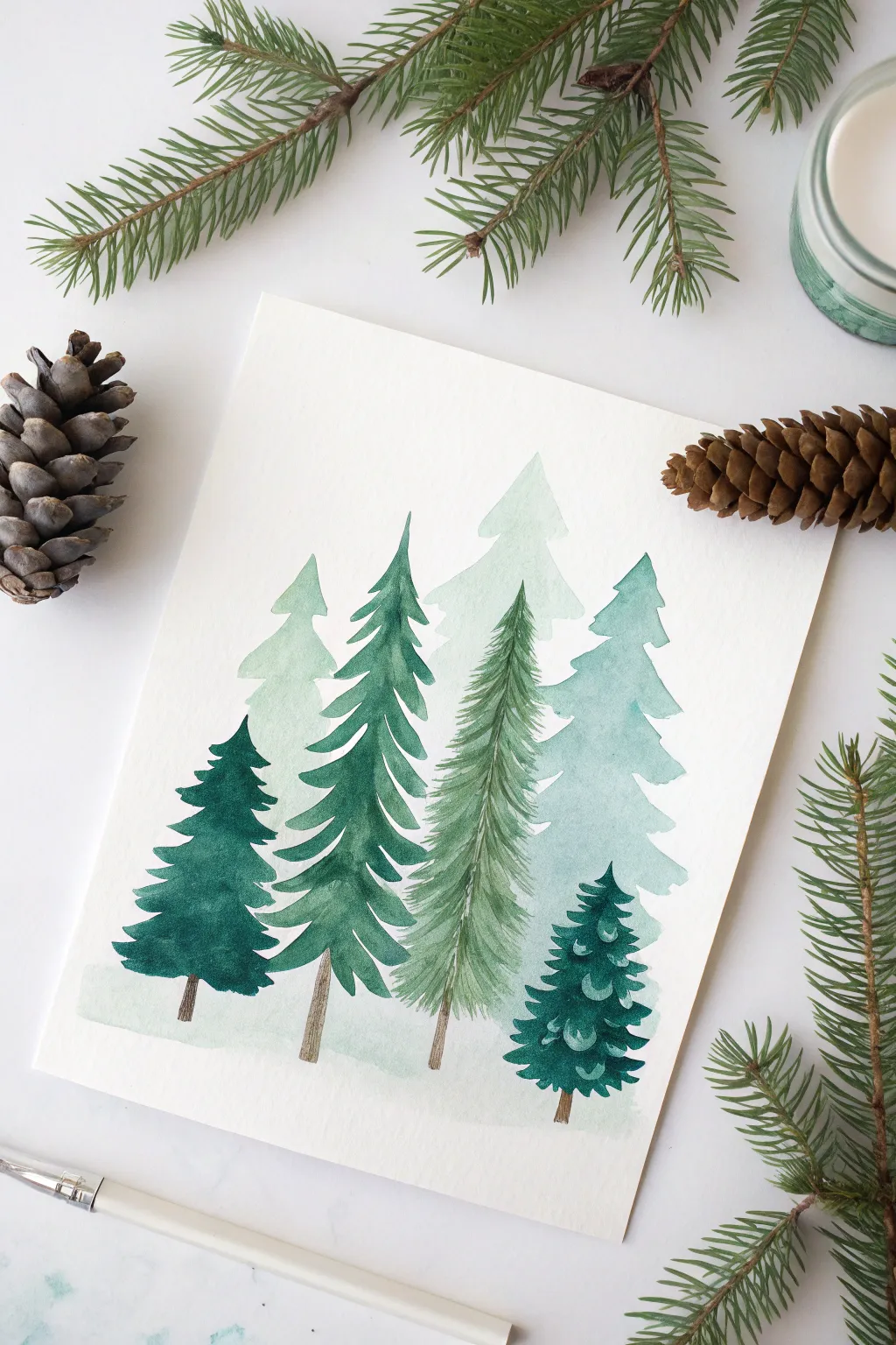 Embrace the beauty of simplicity with abstract Christmas trees in watercolor.
