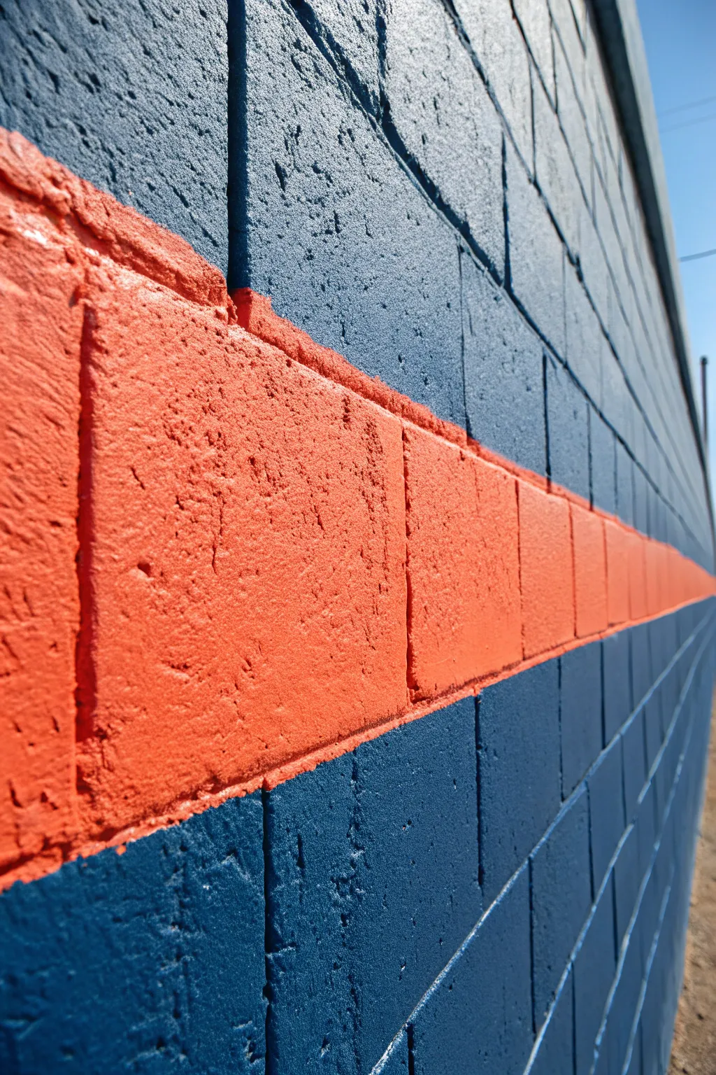 Transform your space with a bold cinder block accent wall in deep blue and rich coral.