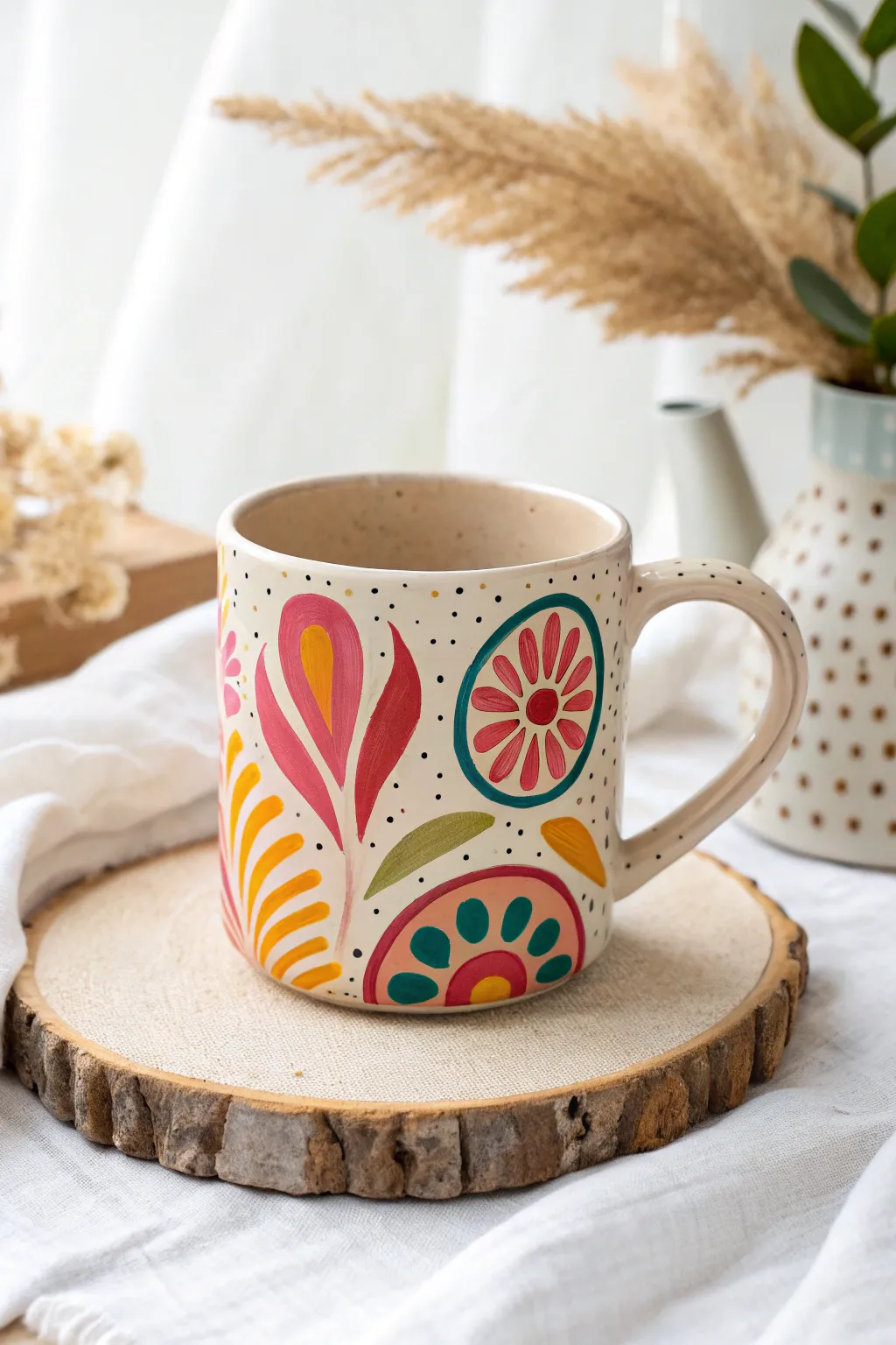Start your day with a splash of color! 🌈✨ This handcrafted clay mug is a vibrant masterpiece perfect for adding a playful touch to your morning routine.