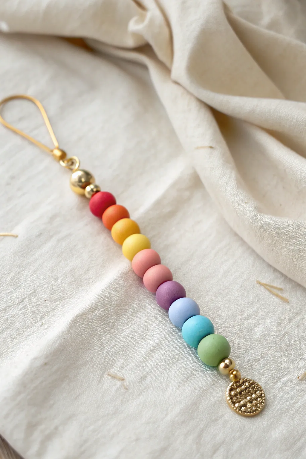 Add a splash of color to your phone with this handcrafted rainbow charm—perfect for those who cherish simplicity and natural beauty.