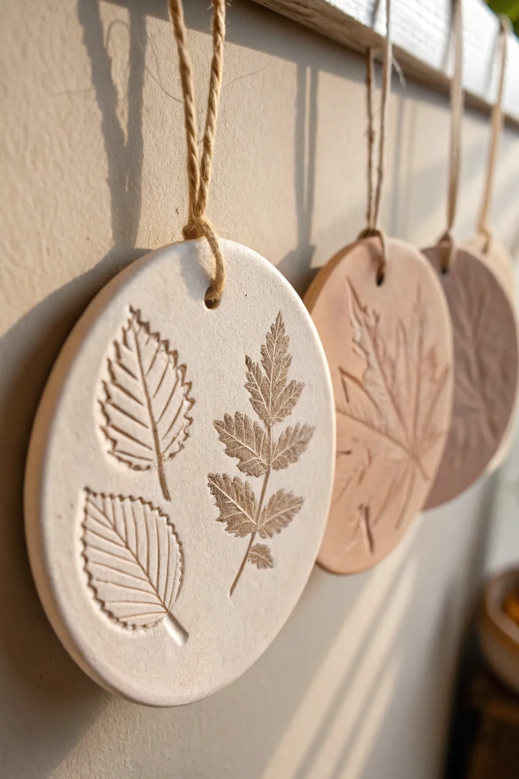 Embrace nature's artistry with these exquisite leaf-imprinted clay discs, perfect for adding a touch of minimalist charm to your space.