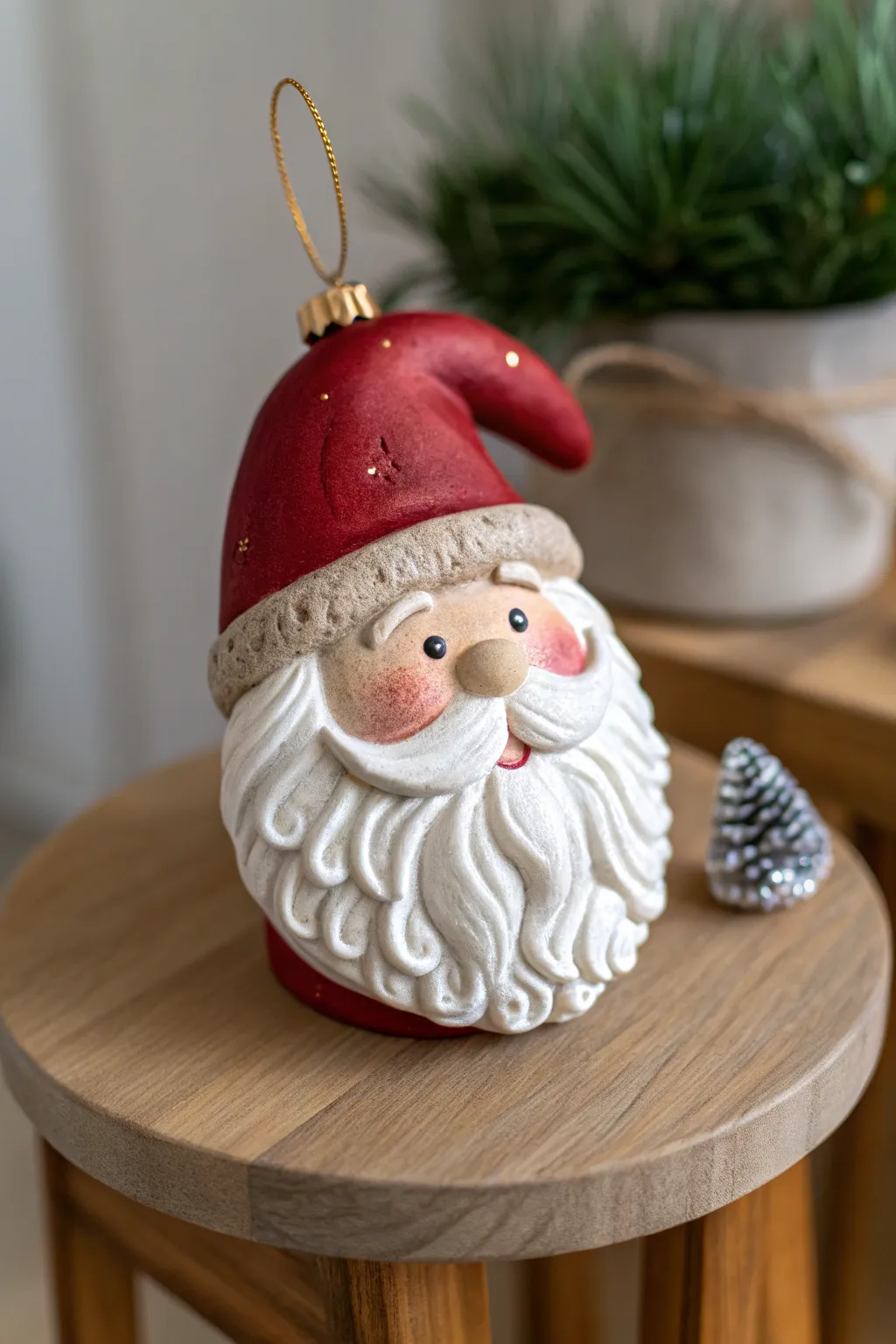 Add a touch of whimsy to your decor with this handcrafted clay Santa Claus ornament, where minimalist design meets boho charm!