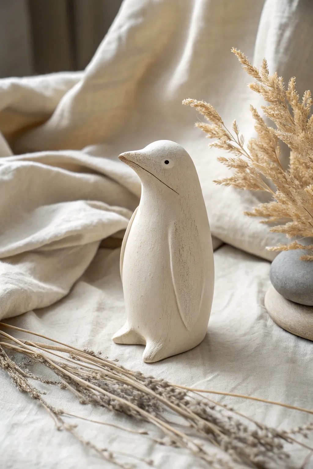 Meet your new mantelpiece muse: a delightful clay penguin that brings a touch of whimsy and elegance to any space.