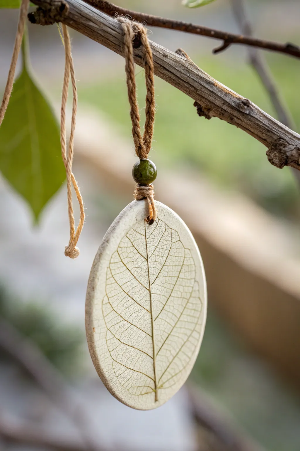Embrace nature's elegance with this leaf-imprinted clay necklace, a perfect blend of simplicity and artisan charm.