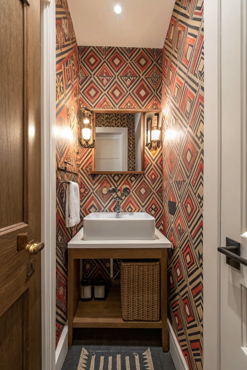 Bold wallpaper can transform a small cloakroom into a statement space.