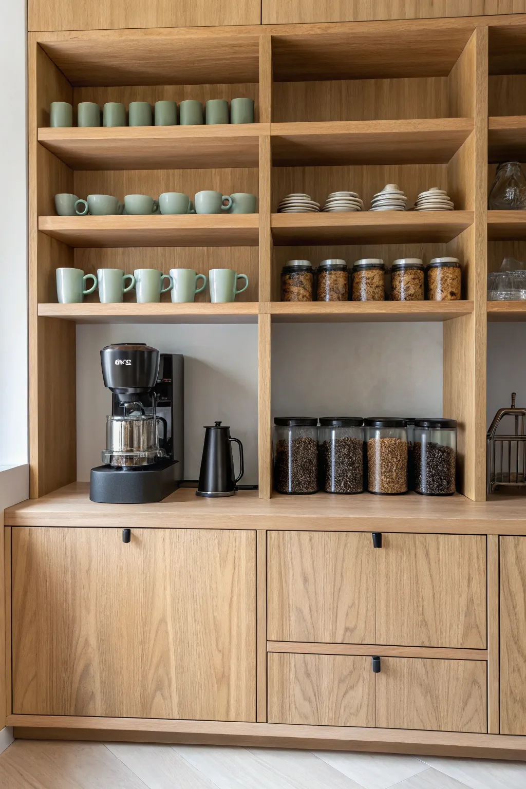 Embrace the art of simplicity with a chic coffee bar that combines elegance and functionality.