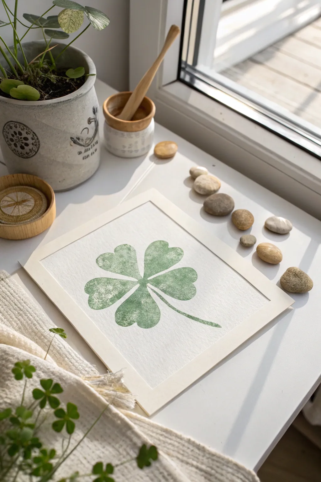 Capture a moment in time with this charming handprint clover art, where simplicity meets natural beauty.