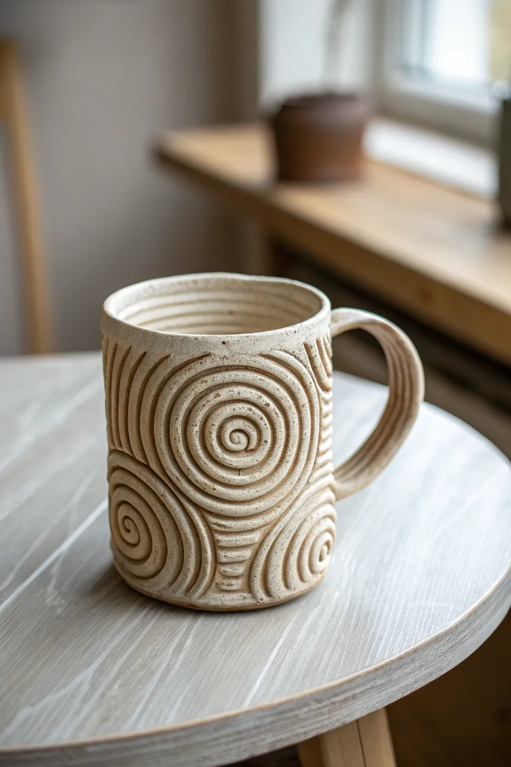 Embrace the art of simplicity with this enchanting swirling spiral mug, perfect for elevating your coffee ritual.
