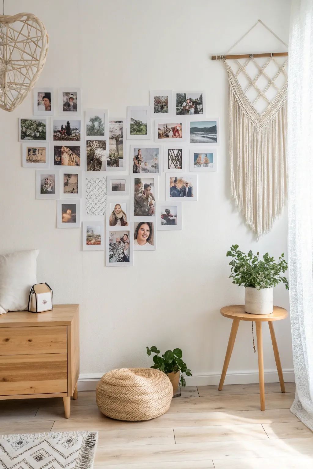 Capture the warmth of family love with a heart-shaped photo collage, blending minimalist charm with a touch of Boho elegance.