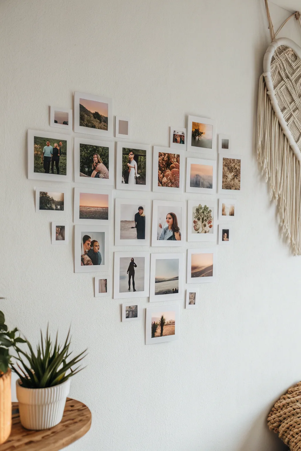 Craft a heartwarming display of treasured memories with this heart-shaped photo collage, where simplicity meets cherished moments.