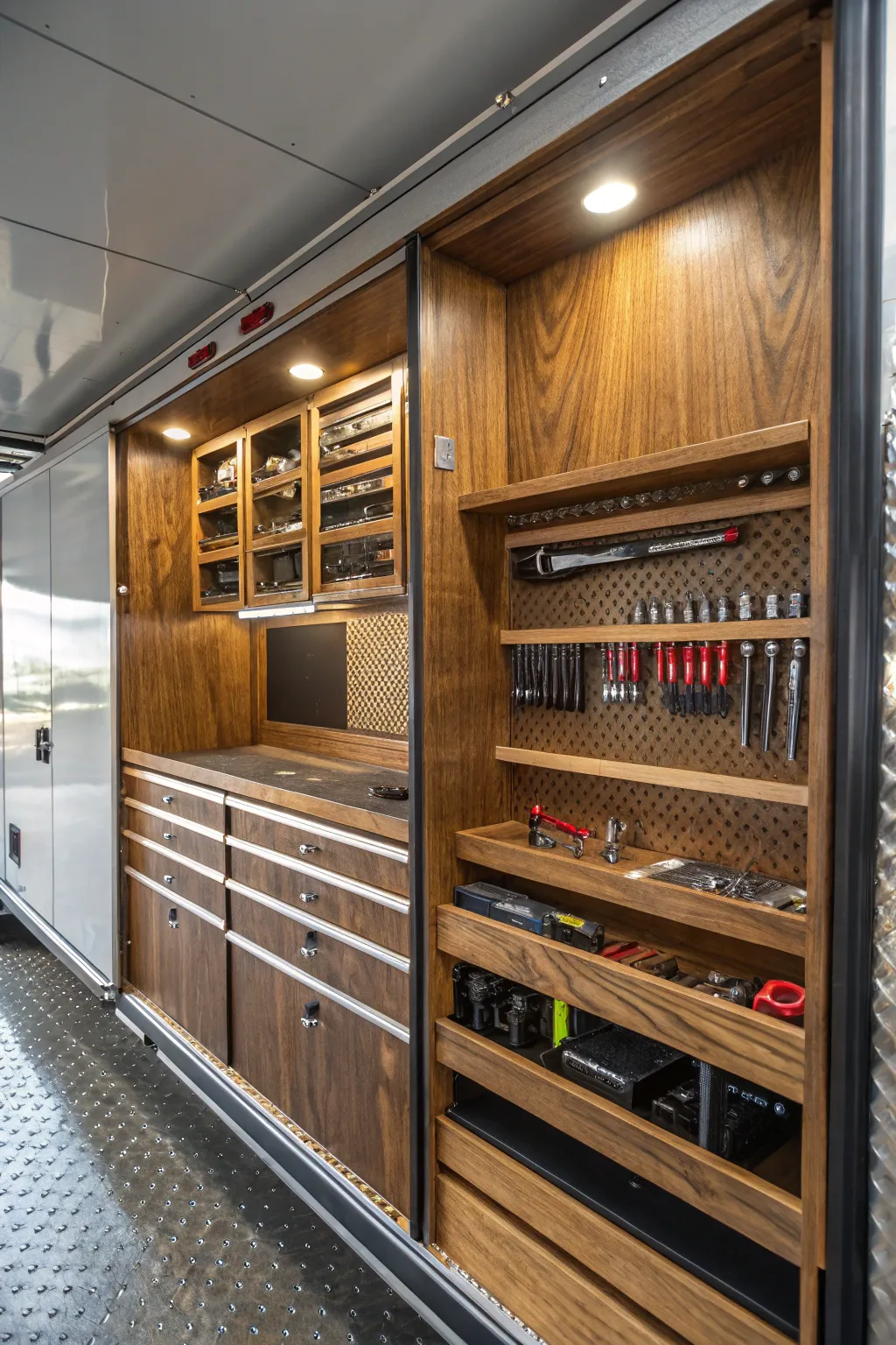 Craft your workspace: Elevate your trailer's organization with custom shelving.