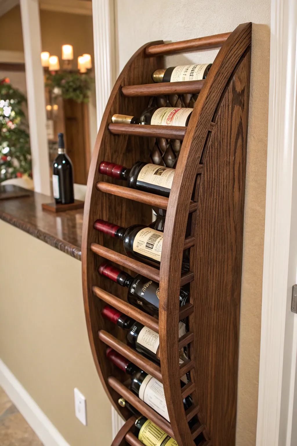 Elevate your space with this handcrafted wall-mounted wine rack—where style meets functionality.