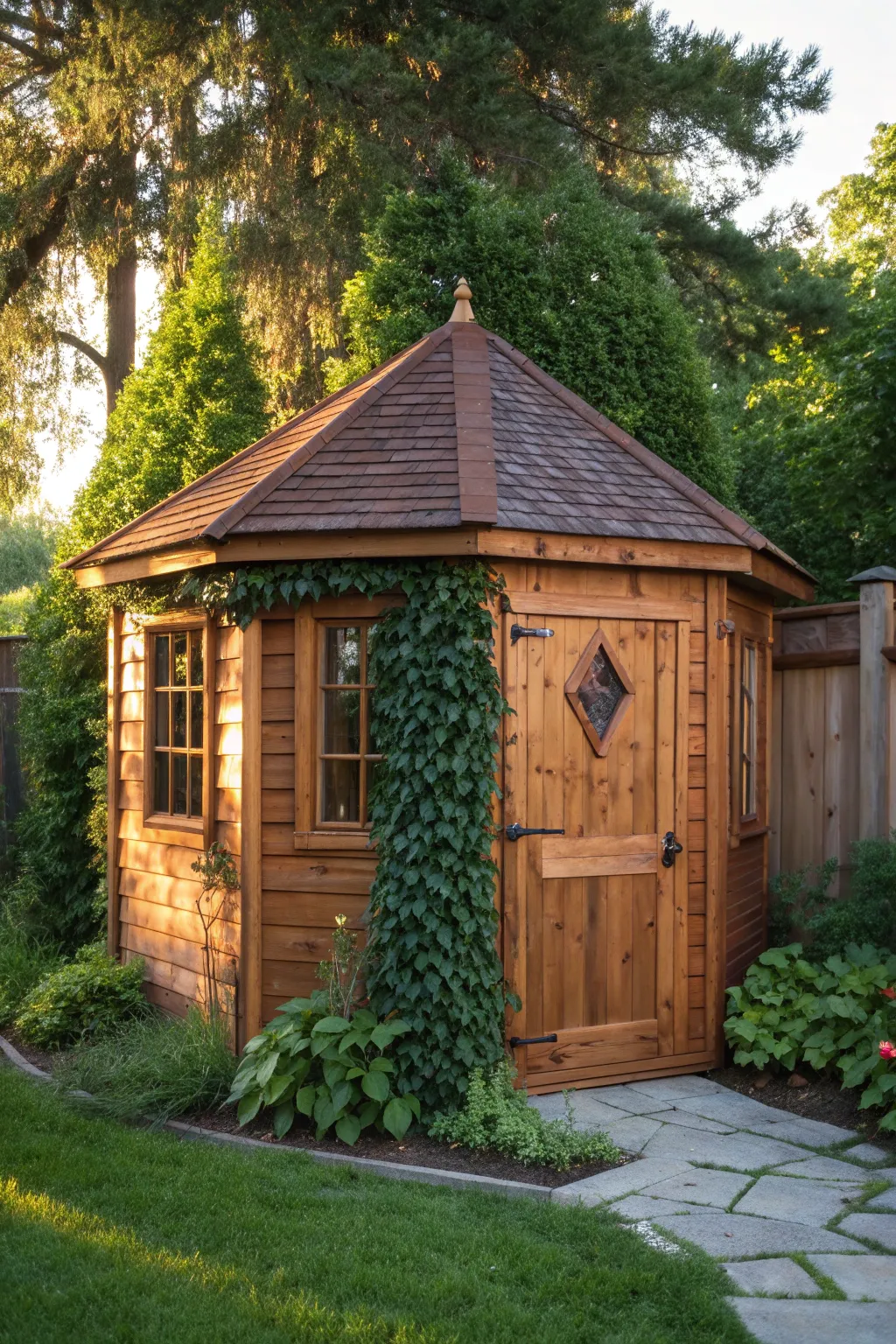 Maximize your outdoor space with this stylish five-corner shed, a perfect blend of functionality and craftsmanship.