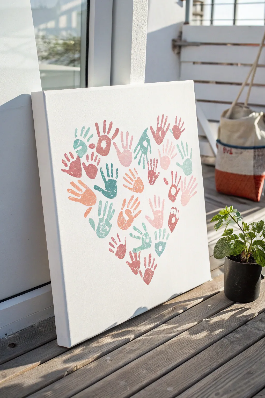 Capture the essence of love with overlapping handprints, creating a heartfelt masterpiece in soft pastels.