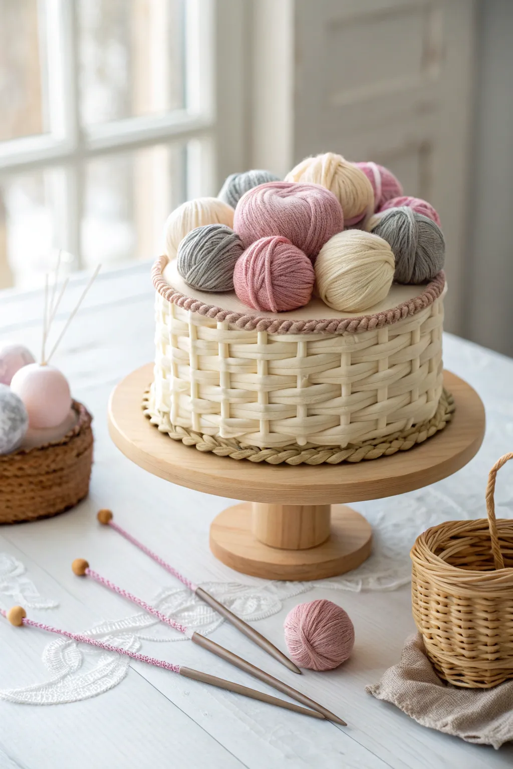 Indulge in the artistry of baking with this charming knitting basket cake, perfect for a cozy celebration!