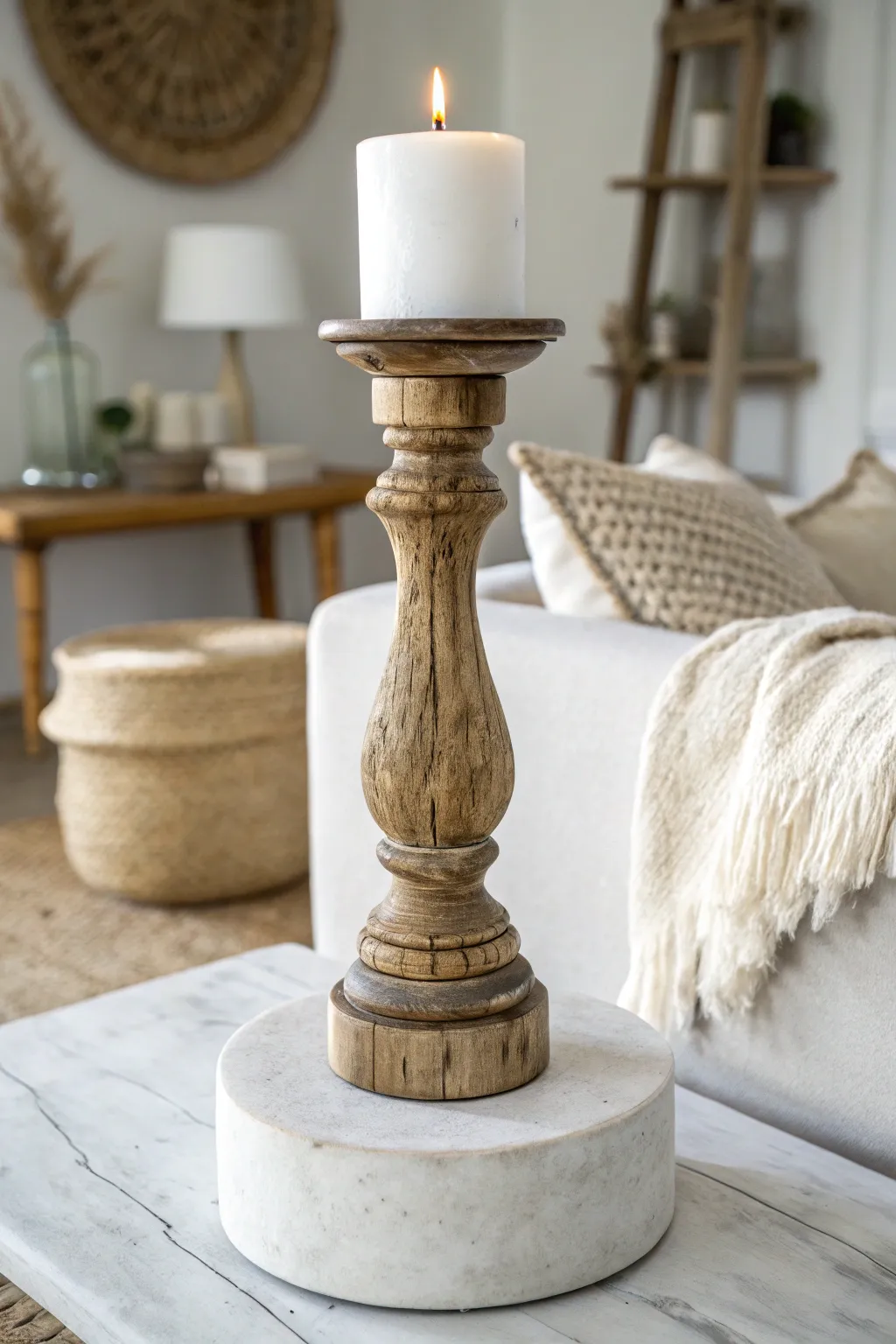 Illuminate your space with the rustic elegance of handcrafted spindle candle holders.