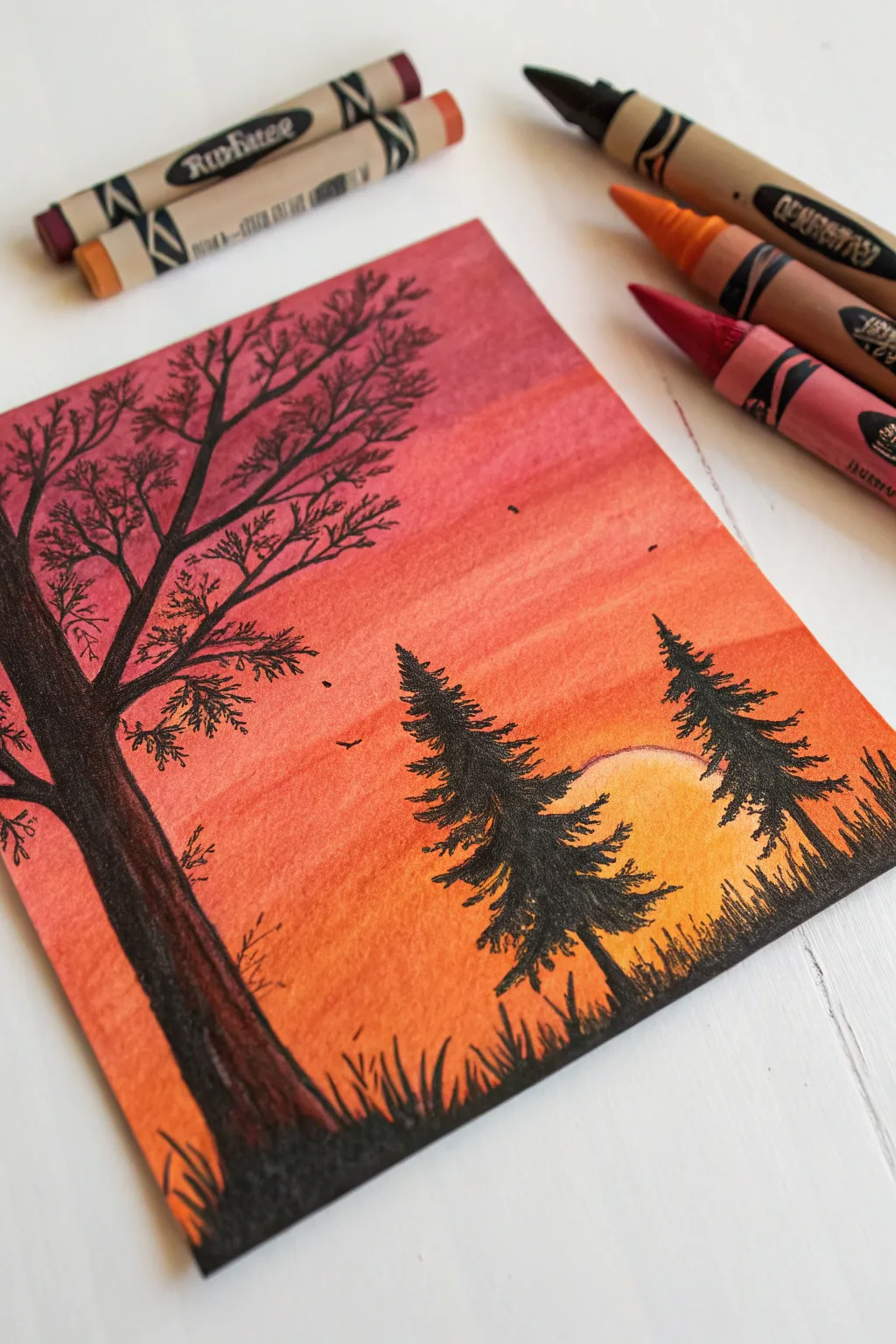 Capture the magic of a sunset with the simplicity of crayons. 🌅✨