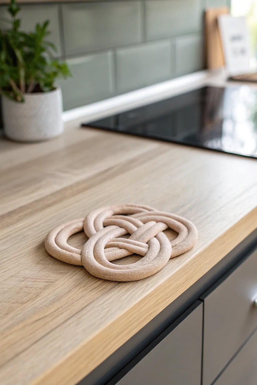 Elevate your kitchen with a knot-inspired clay trivet—where elegance meets craftsmanship.
