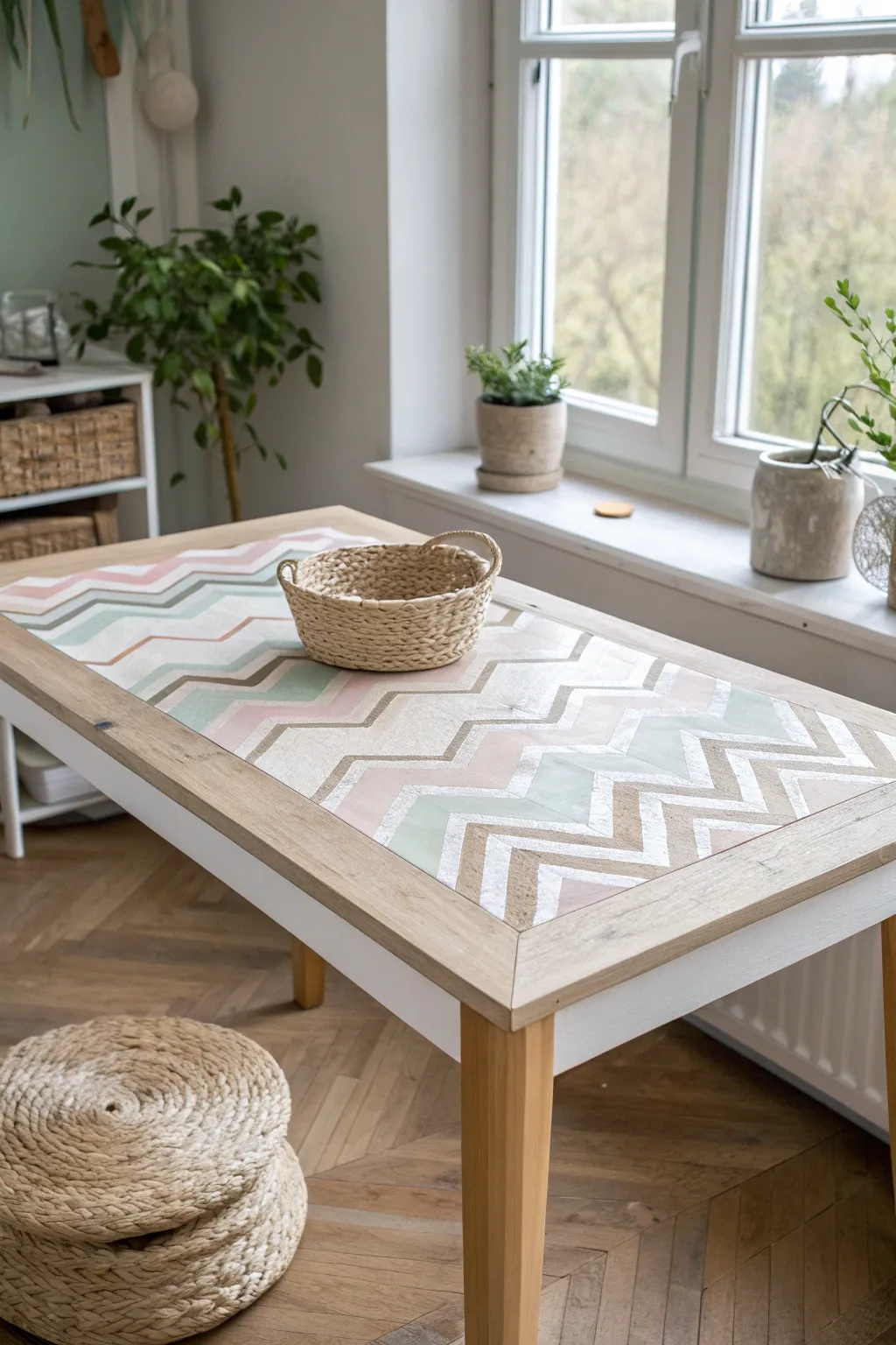 Transform your table into a modern masterpiece with simple geometric patterns. #DIYDesign #ScandiBoho