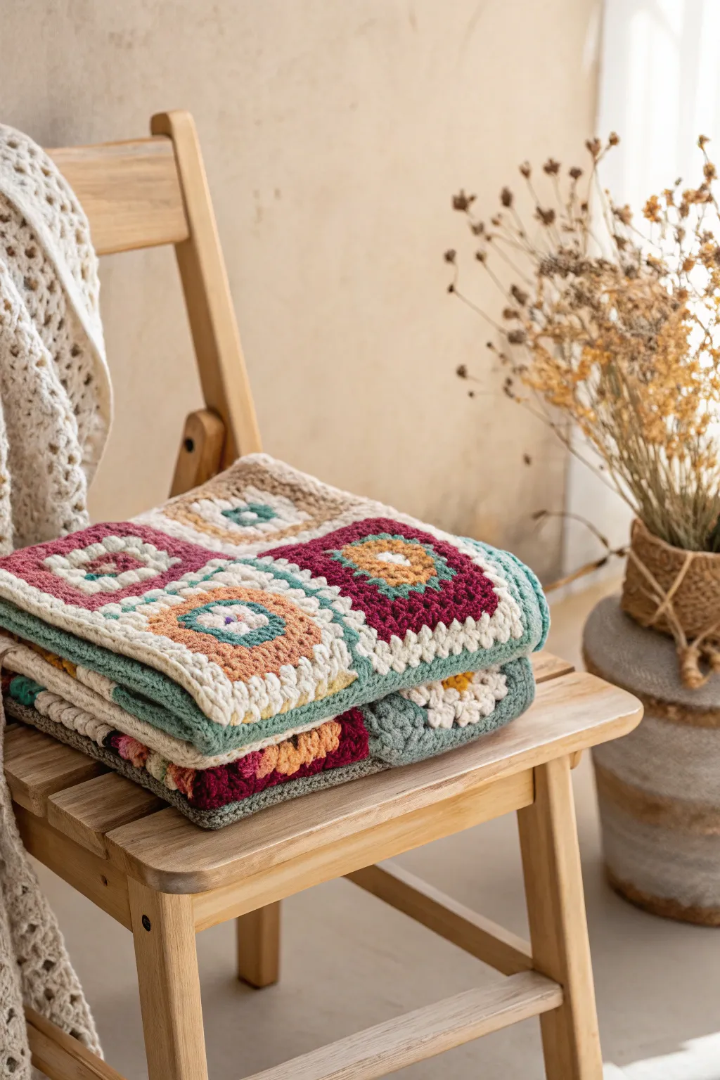 Wrap yourself in handmade elegance: a granny square crochet blanket blending colors and memories.