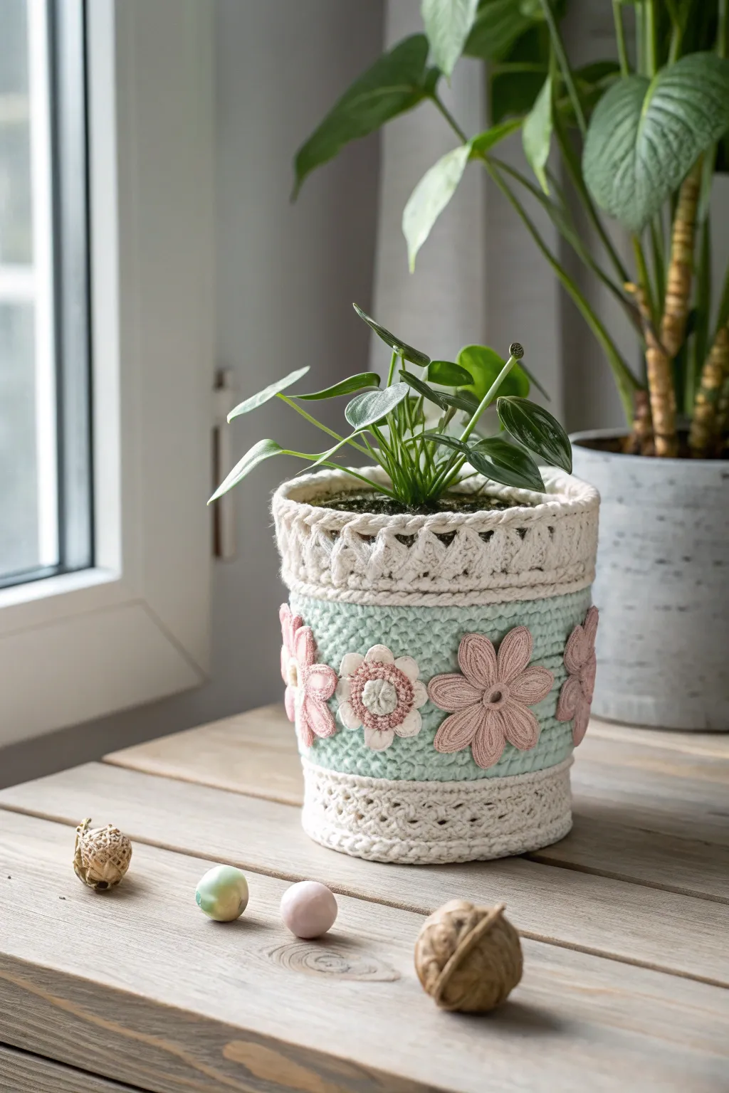 Add a touch of everlasting beauty to any space with a crocheted flower pot, the perfect gift for a mom who adores flowers but not the maintenance. 🌸