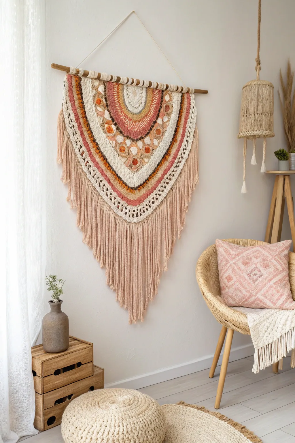 Infuse your space with warmth and texture through charming crochet wall hangings.