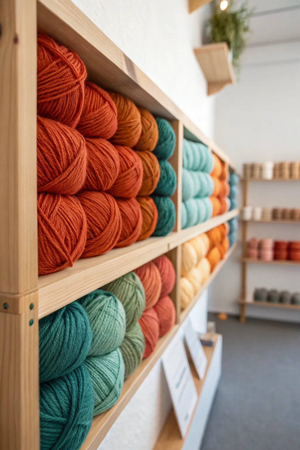 Dive into a world of color with this beautifully organized yarn display, perfect for sparking creativity and finding your next crochet project shade.