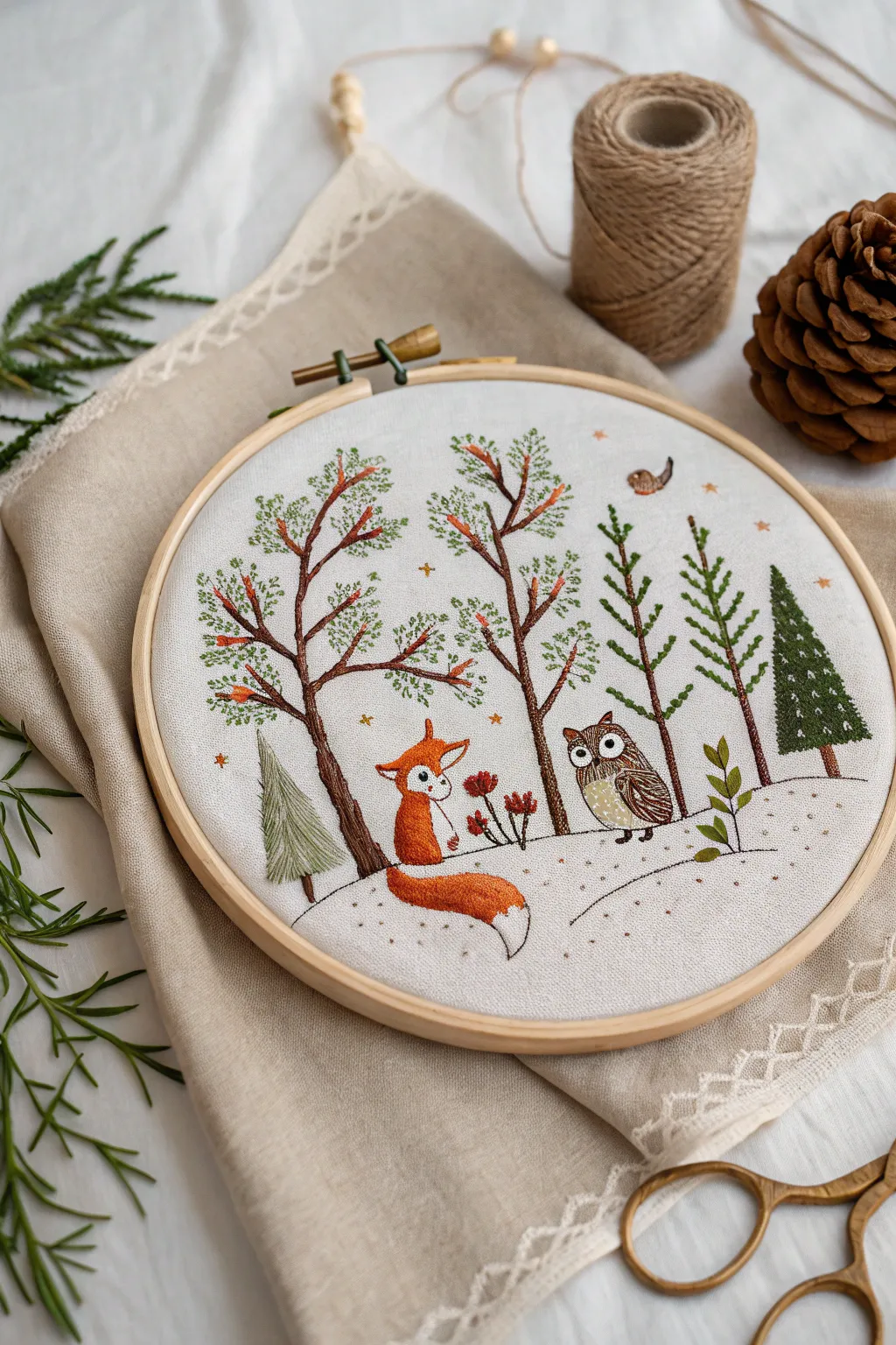 Stitch your own enchanted forest scene with charming woodland creatures.