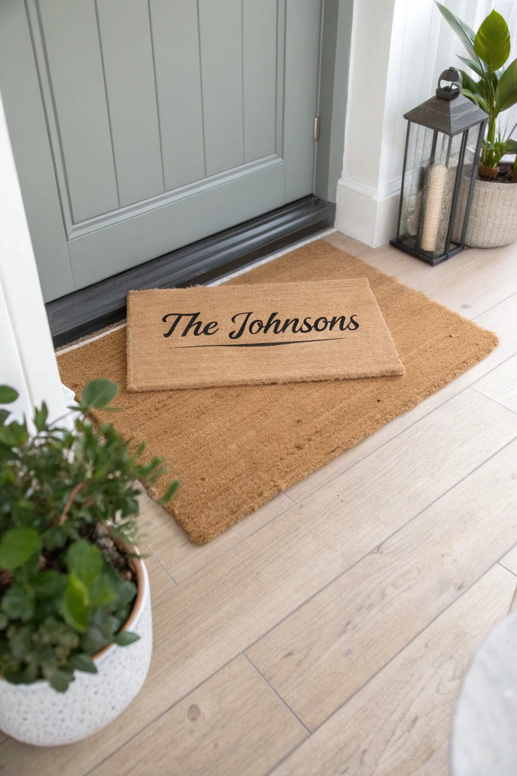 Welcome home with a personal touch: A custom doormat that exudes elegance and simplicity.